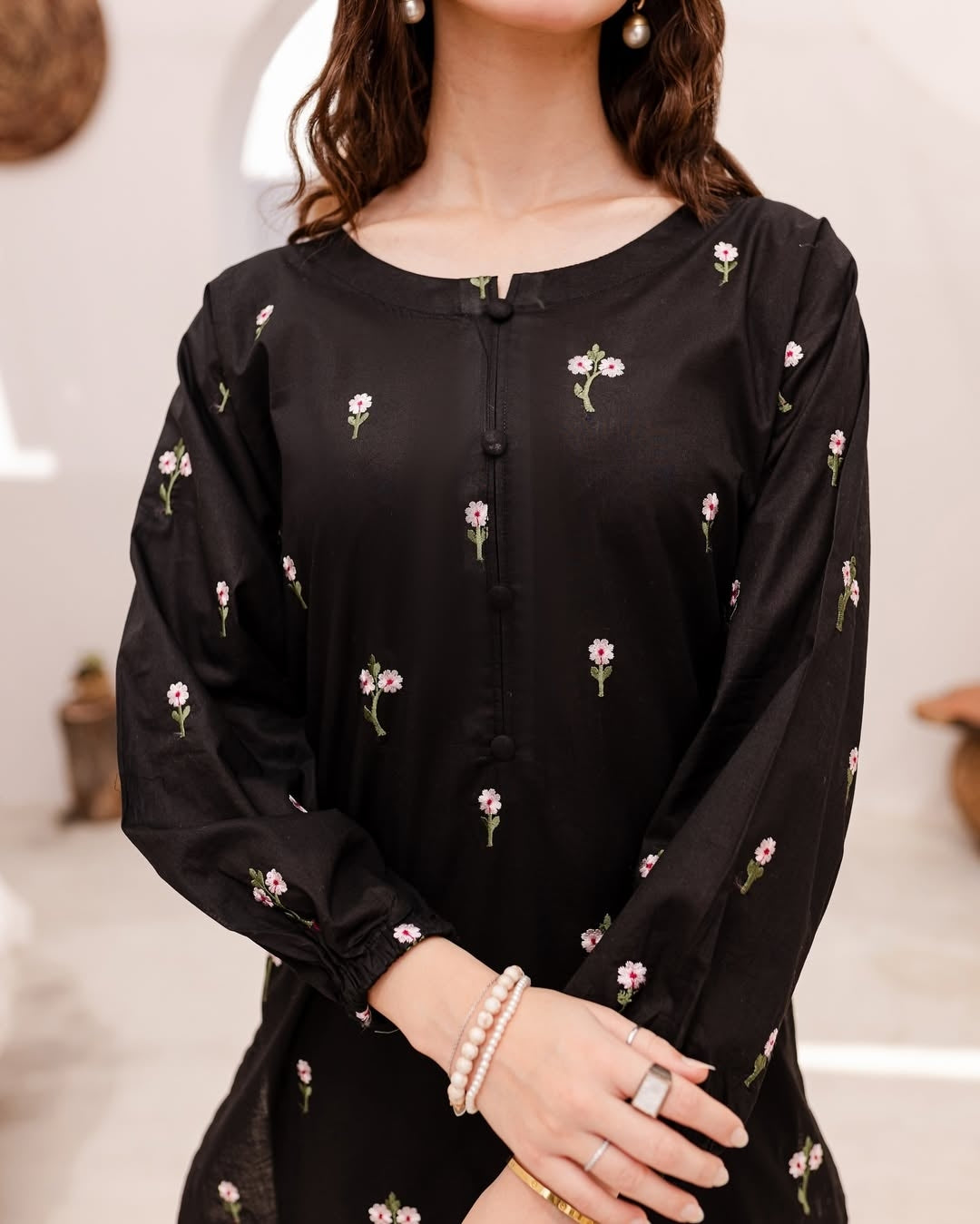 Black Flower Embroided 2pc Dress