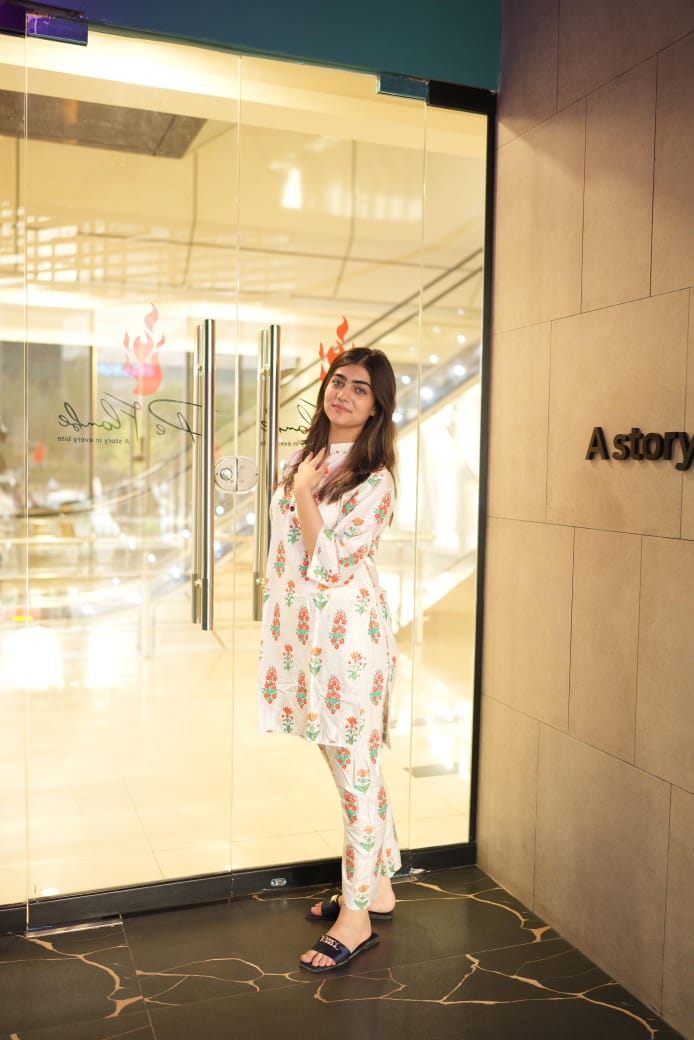 Flower Print White 2pc Dress