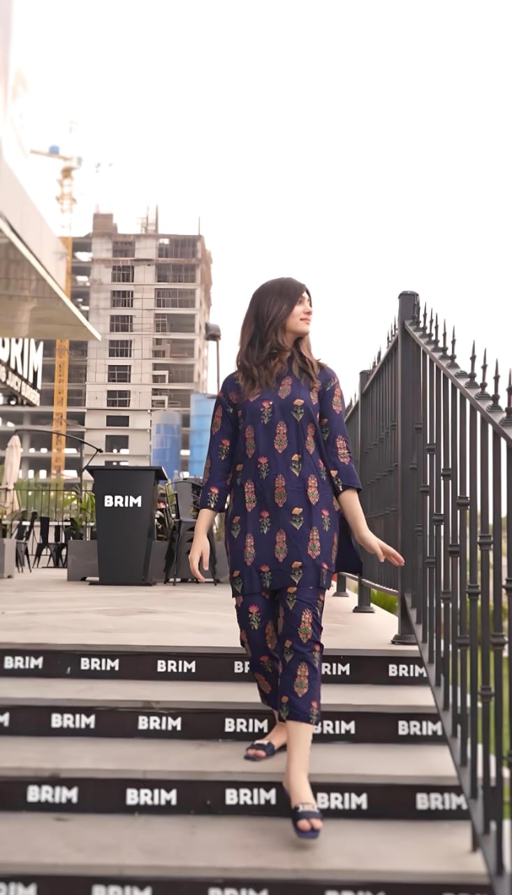 Flower Print Blue 2pc Dress