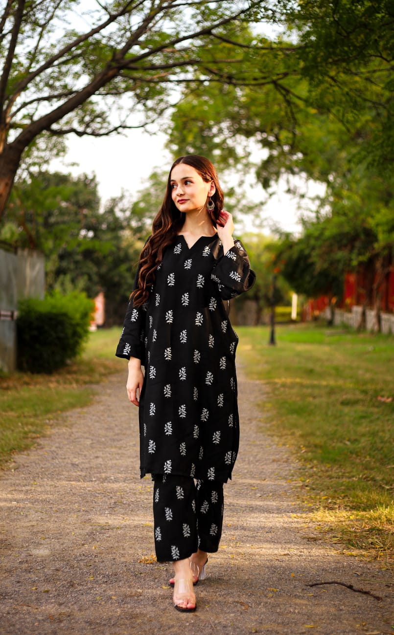 Saleeha Block Print Black 2pc Dress