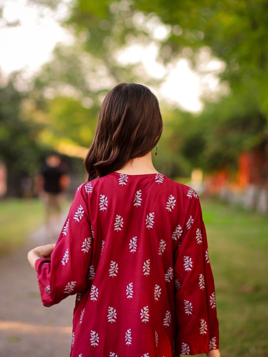 Saleeha Block Printed Maroon 2pc Dress