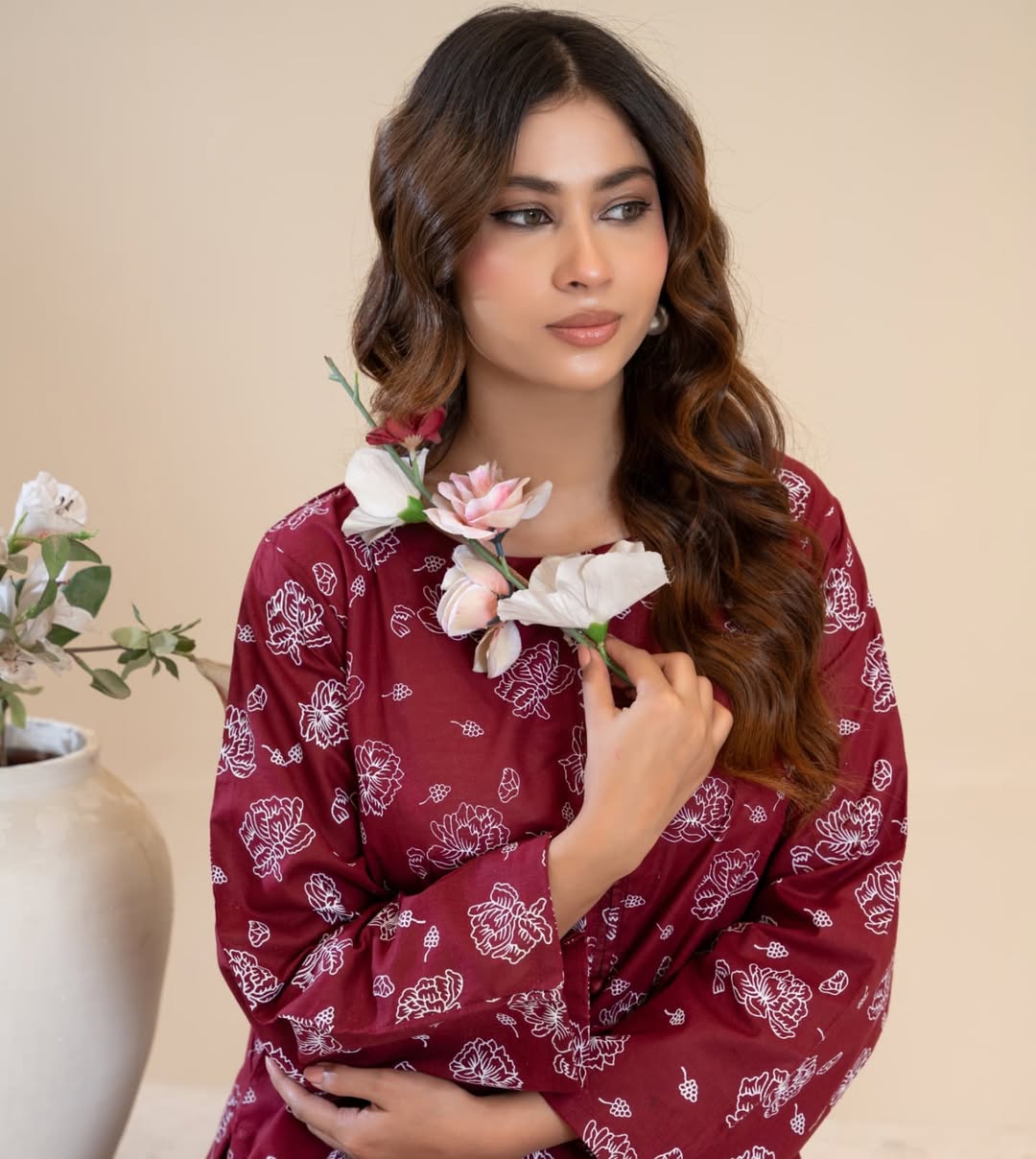 Simran Maroon 2-Piece Screen Printed Stitched Suit for women