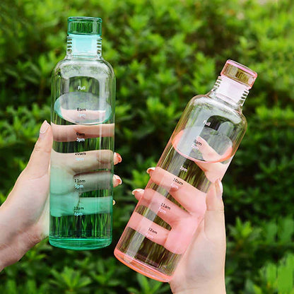 550ml Glass Water Bottle  wit Time Marker, Stylish Leak-Proof Bottle for Gym, Office, Travel