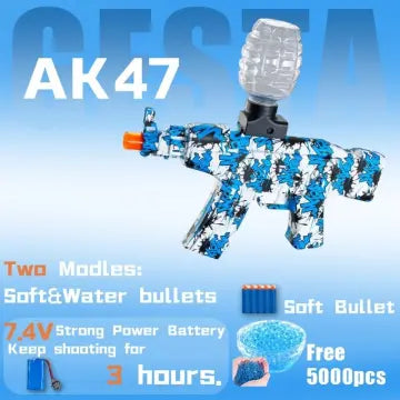 AK-47 Gel Blaster Electric Toy Gun - Rechargeable Automatic Machine Gun with 1000 Gel Balls