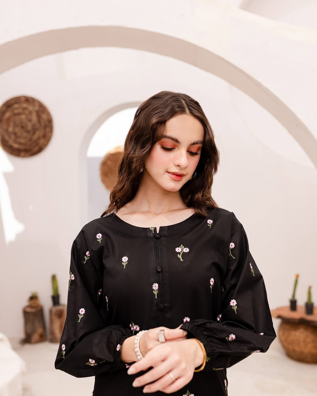 Black Flower Embroided 2pc Dress