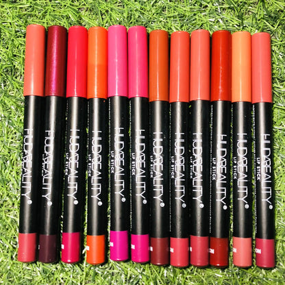 Matte Lipstick & Lip Liner Pencil Set – 12 Multicolor lipstick pencils