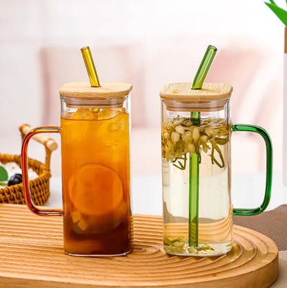 Glass Jar With Wooden Lid,500ml, handled glass, Stylish jar