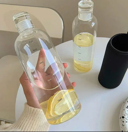 550ml Glass Water Bottle  wit Time Marker, Stylish Leak-Proof Bottle for Gym, Office, Travel
