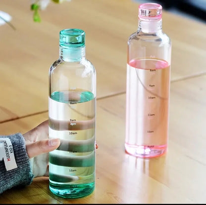 550ml Glass Water Bottle  wit Time Marker, Stylish Leak-Proof Bottle for Gym, Office, Travel