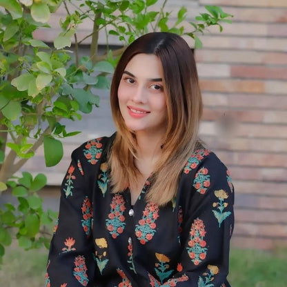 Flower printed Black 2pc Dress