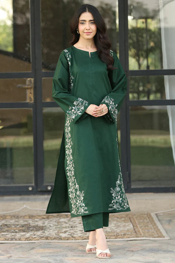 Green-Naaz 2PC Embroidered Cotton Stitched Suit