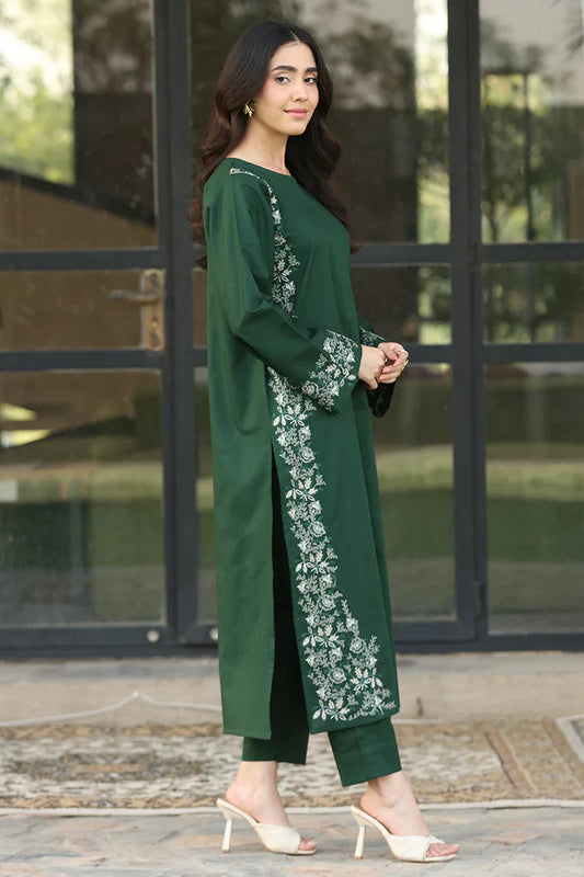 Green-Naaz 2PC Embroidered Cotton Stitched Suit