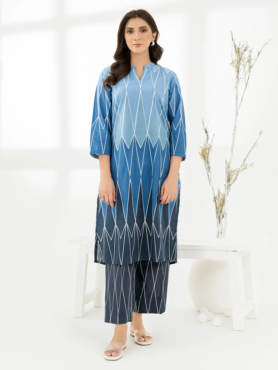 Omber Blue Digital Print 2pc Dress