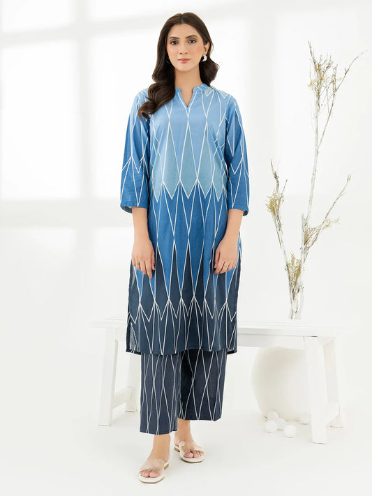 Omber Blue Digital Print 2pc Dress