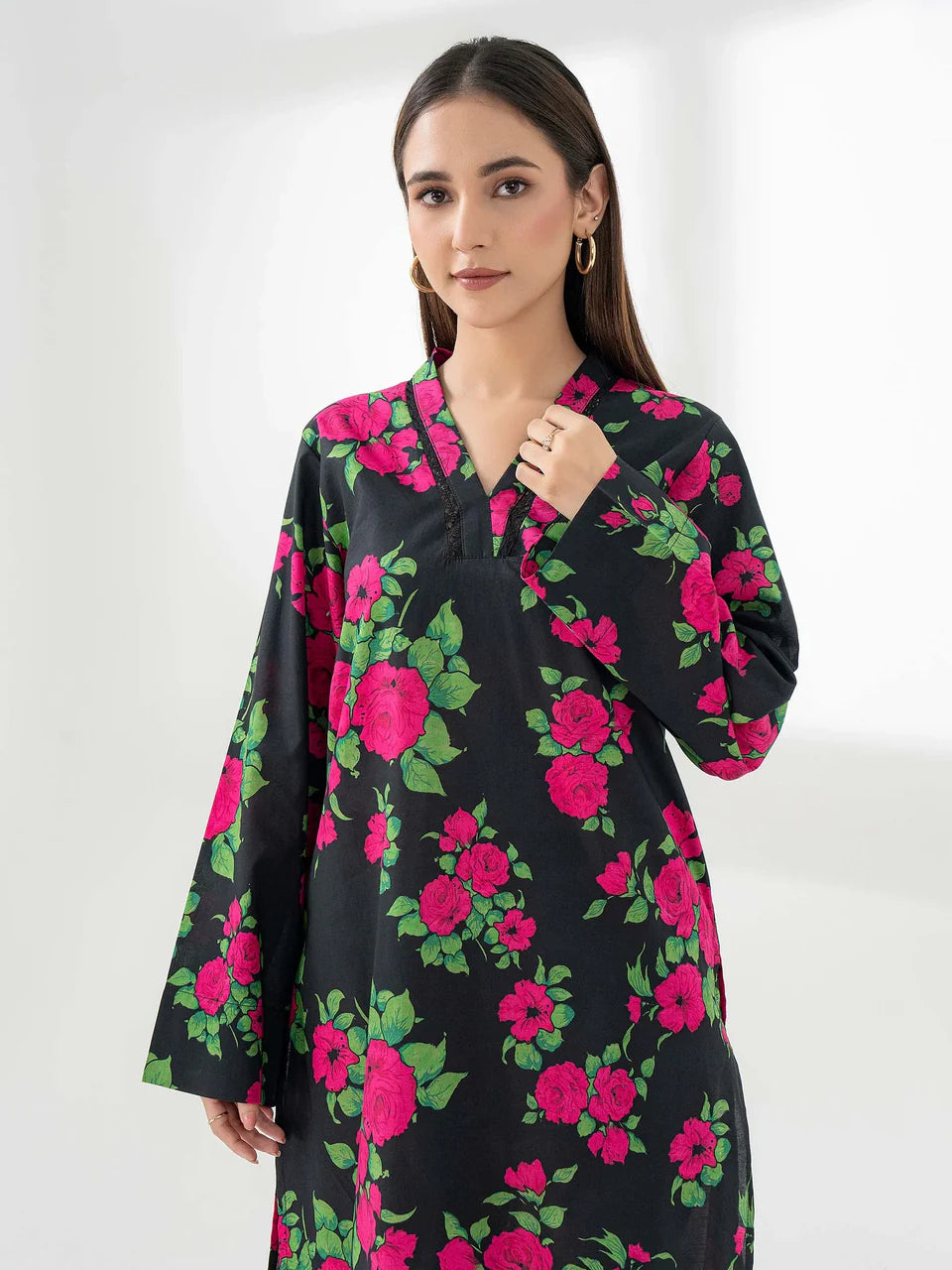 Black Blossom 2pc Digital Print Dress