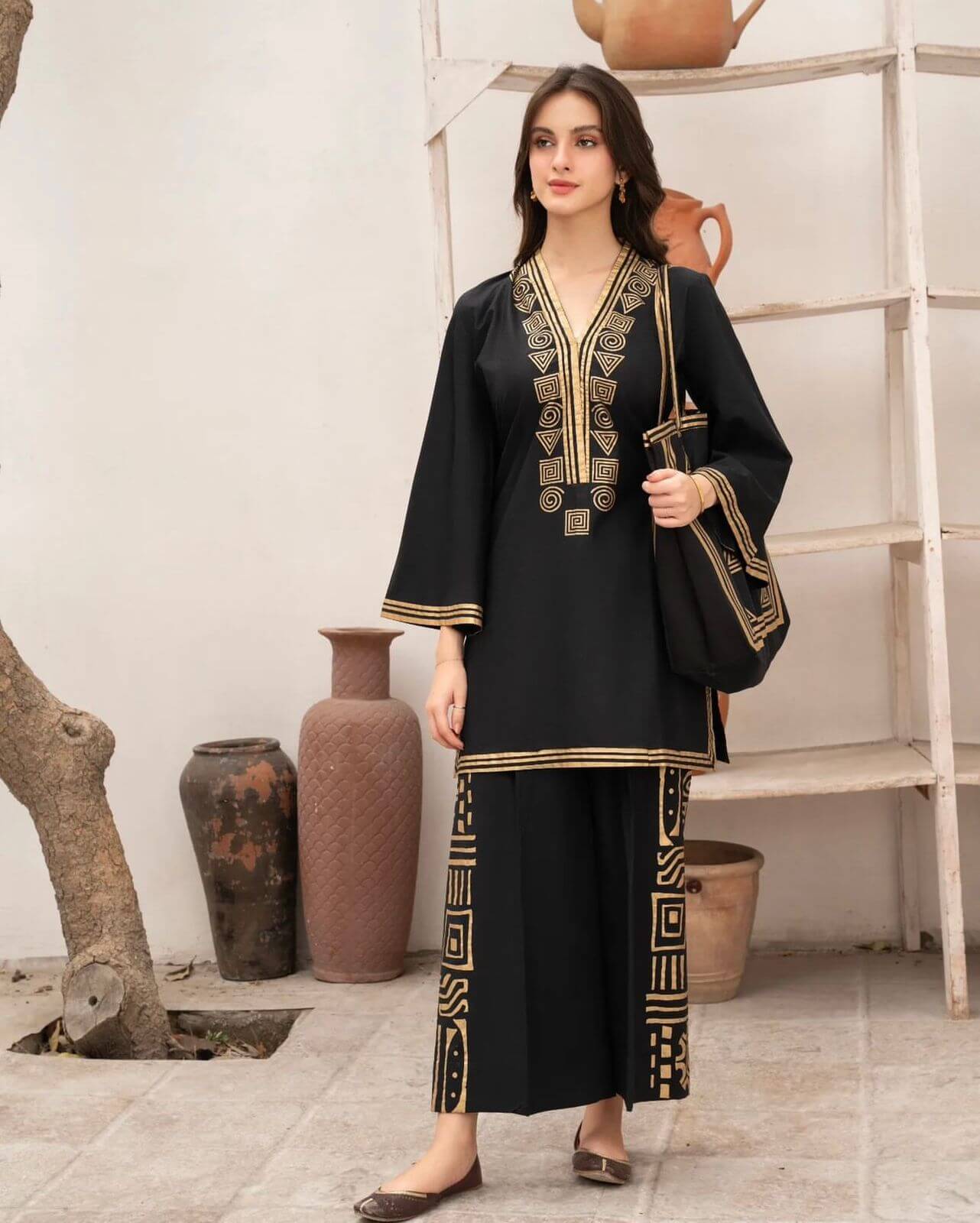 Shirt with Palazzo & Bag - 2 Piece Stitched
