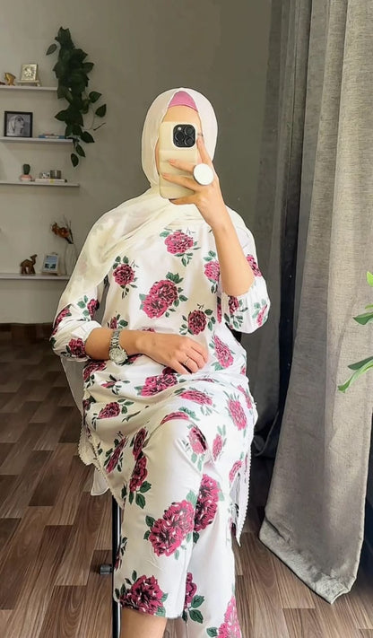 Gulab Printed White 2pc Dress