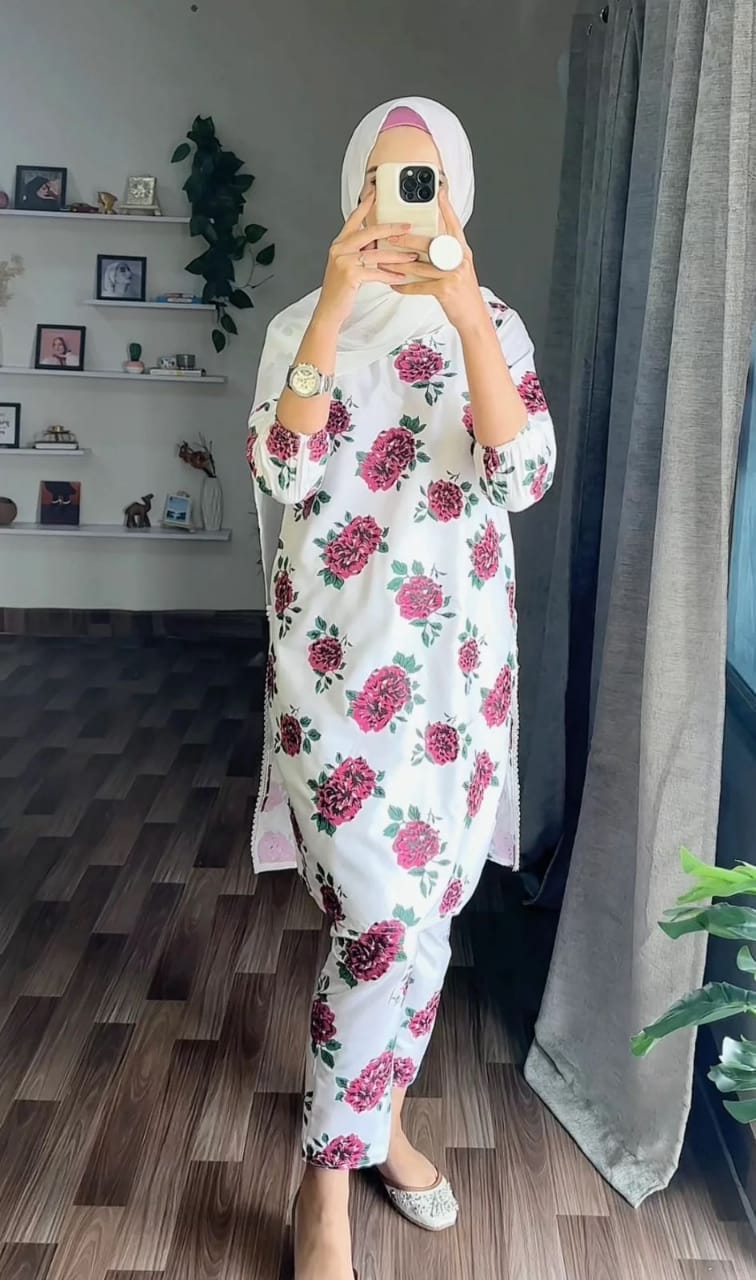 Gulab Printed White 2pc Dress