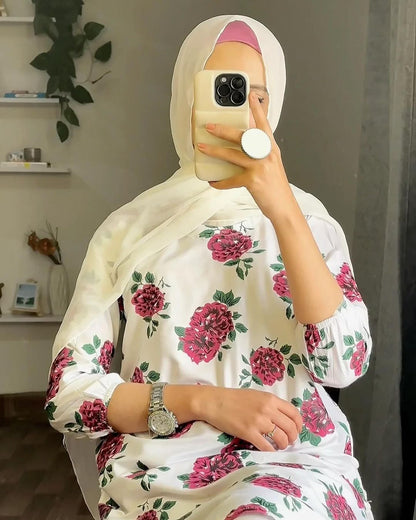 Gulab Printed White 2pc Dress