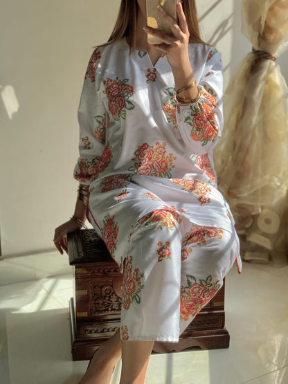 New Gulab-White printed 2pc Dress