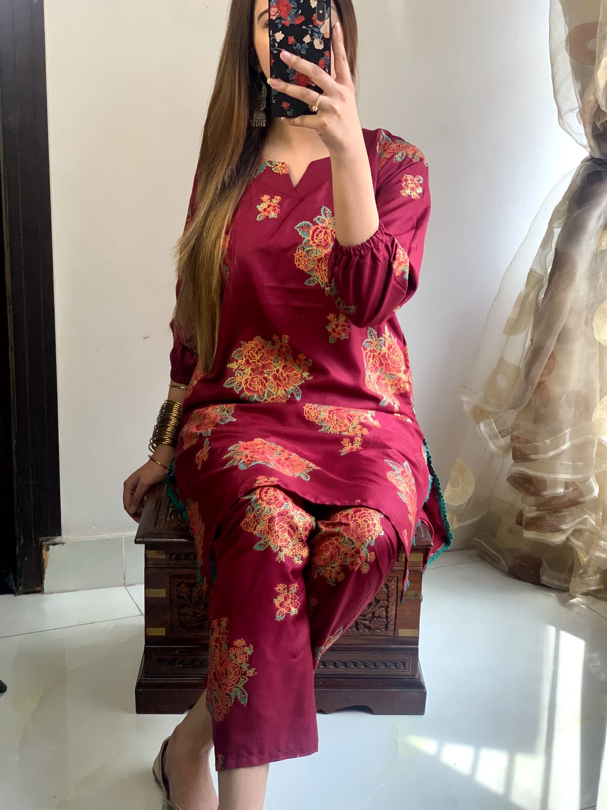New Gulab-Maroon printed 2pc