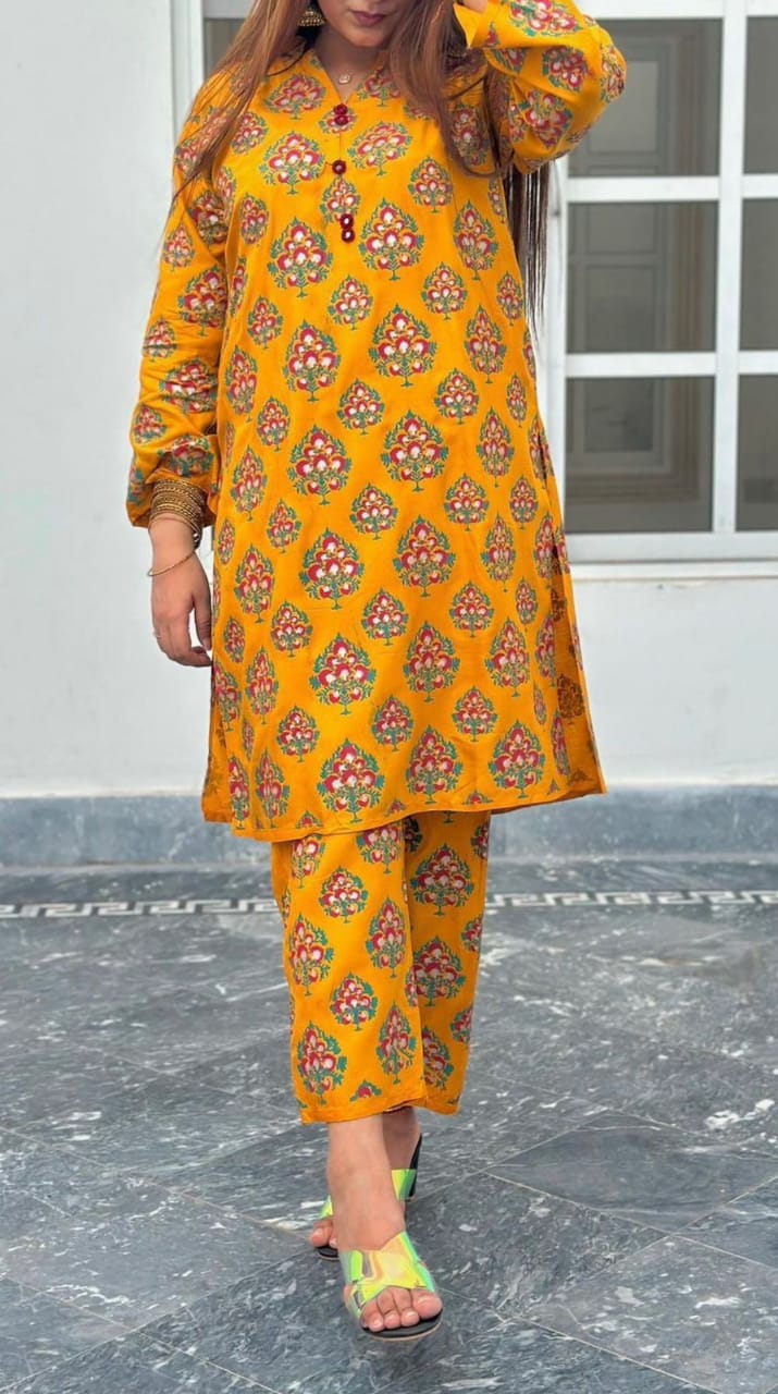 Spade Print-Mustard 2pc Dress