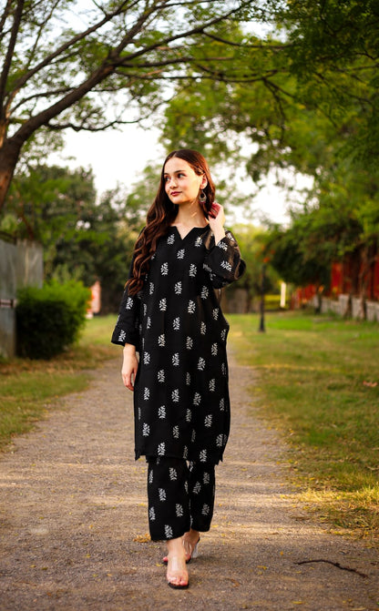 Saleeha Block Print Black 2pc Dress