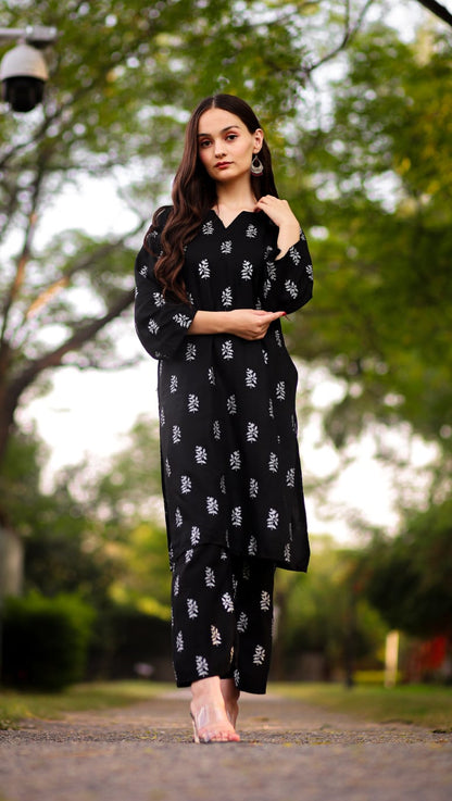 Saleeha Block Print Black 2pc Dress