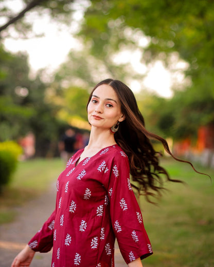 Saleeha Block Printed Maroon 2pc Dress