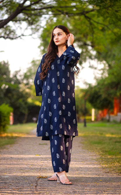 Saleeha Block Print Blue 2pc Dress