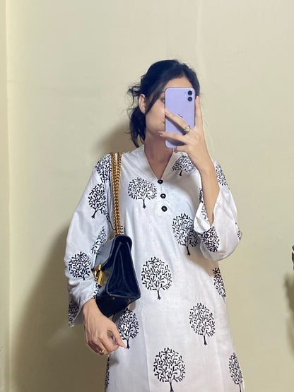 Tree print - White 2pc Dress