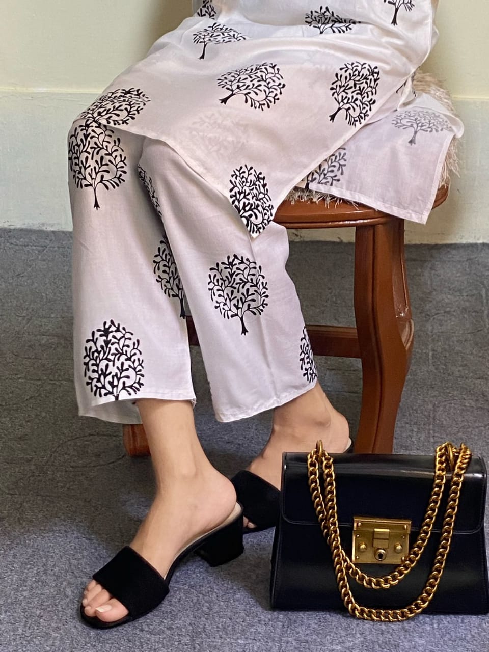 Tree print - White 2pc Dress