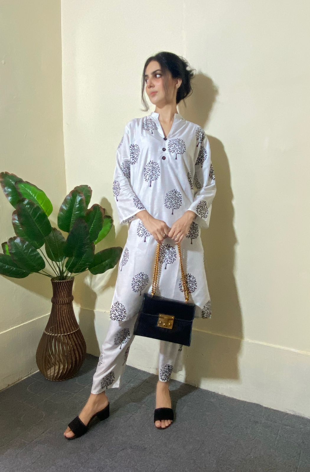 Tree print - White 2pc Dress