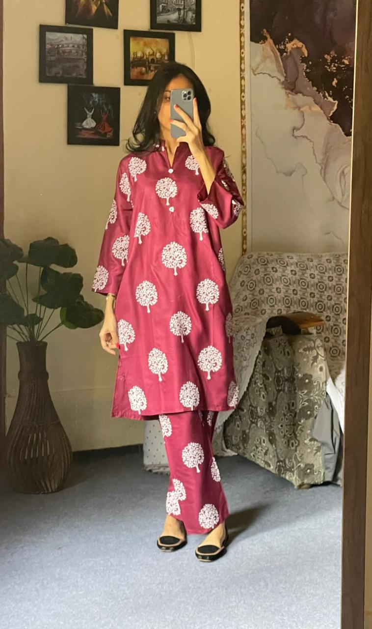 Tree Print - Maroon Print 2pc Dress