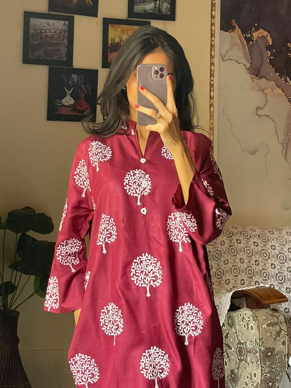 Tree Print - Maroon Print 2pc Dress