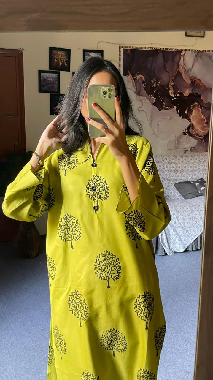 Tree Print -Olive Green 2pc Dress