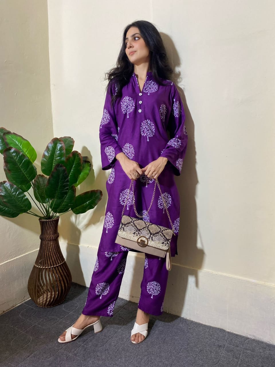 Tree Print -Purple 2pc Dress