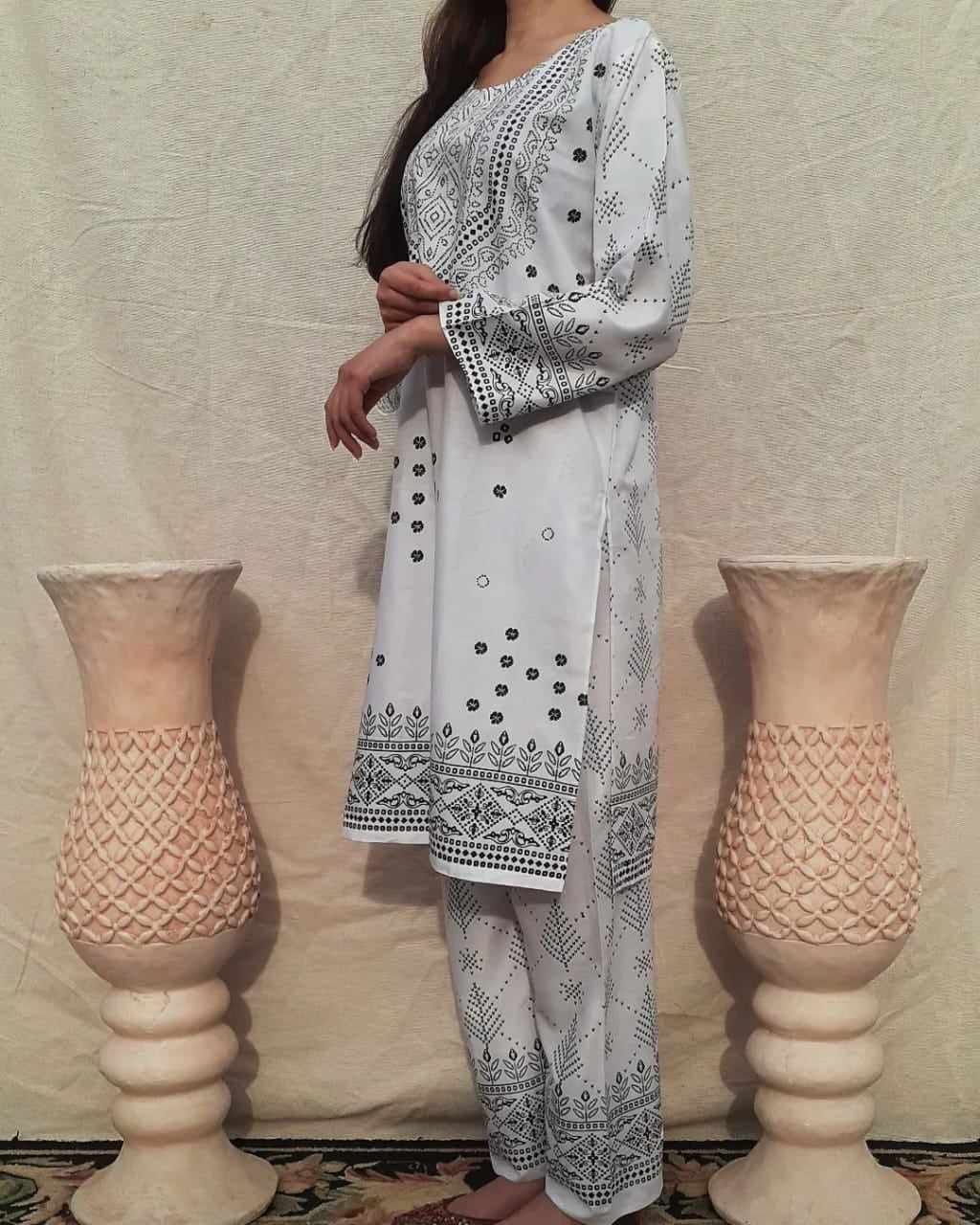 New Chunri-White 2pc Dress