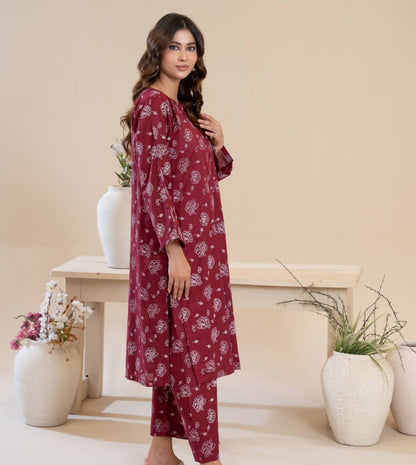 Simran Maroon 2-Piece Screen Printed Stitched Suit for women