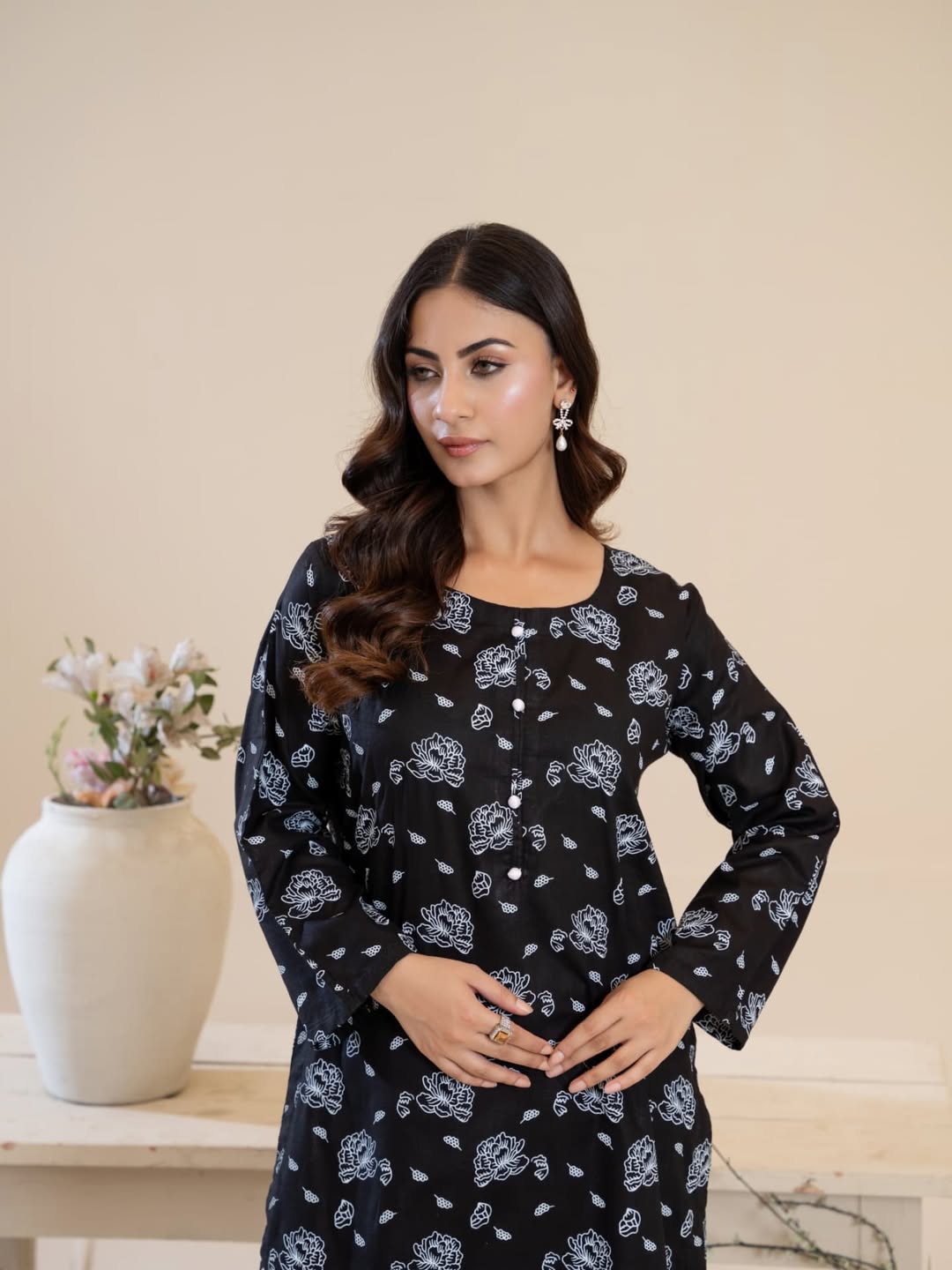 Simran  Black Screen Printed Stitched 2pc Suit for women