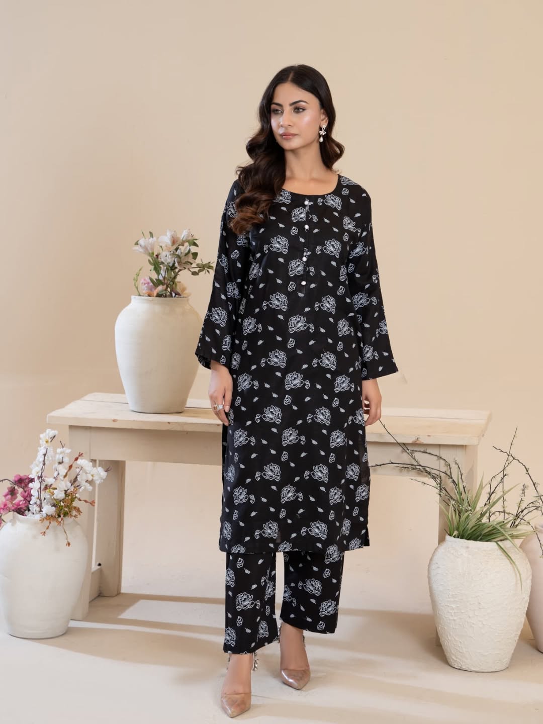 Simran  Black Screen Printed Stitched 2pc Suit for women