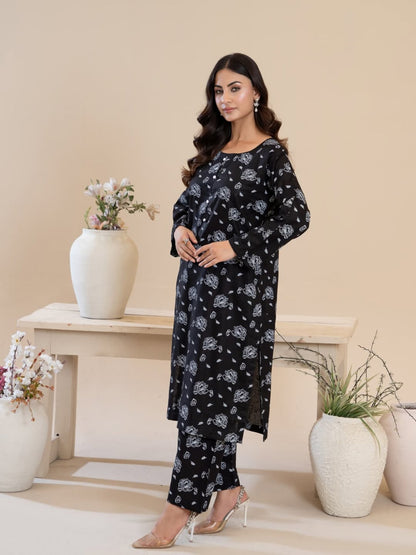Simran  Black Screen Printed Stitched 2pc Suit for women