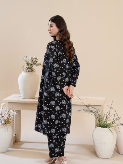 Simran  Black Screen Printed Stitched 2pc Suit for women