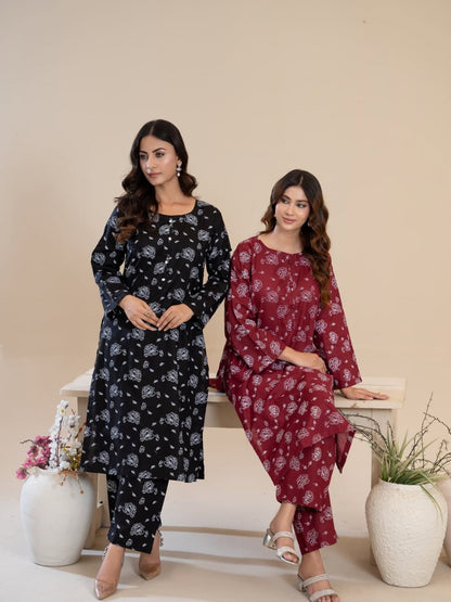 Simran  Black Screen Printed Stitched 2pc Suit for women