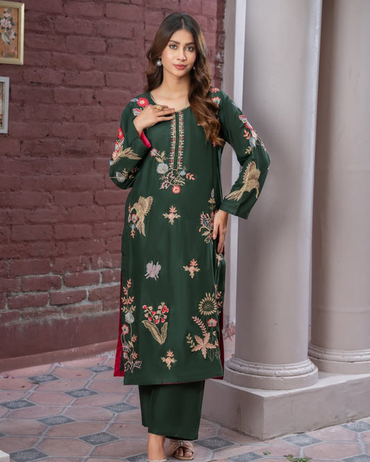 Vintage Green Embroidered 2pc Dress