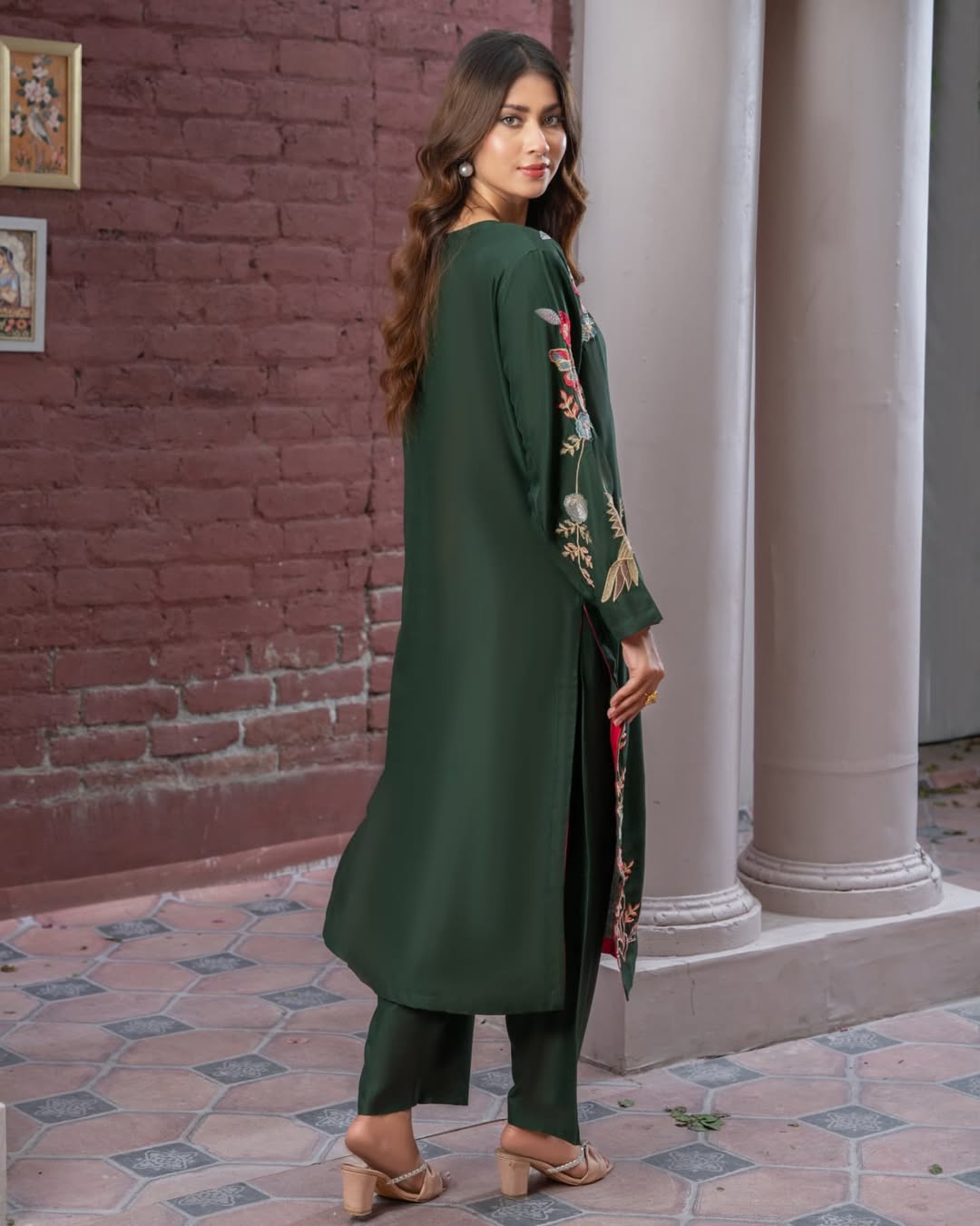 Vintage Green Embroidered 2pc Dress