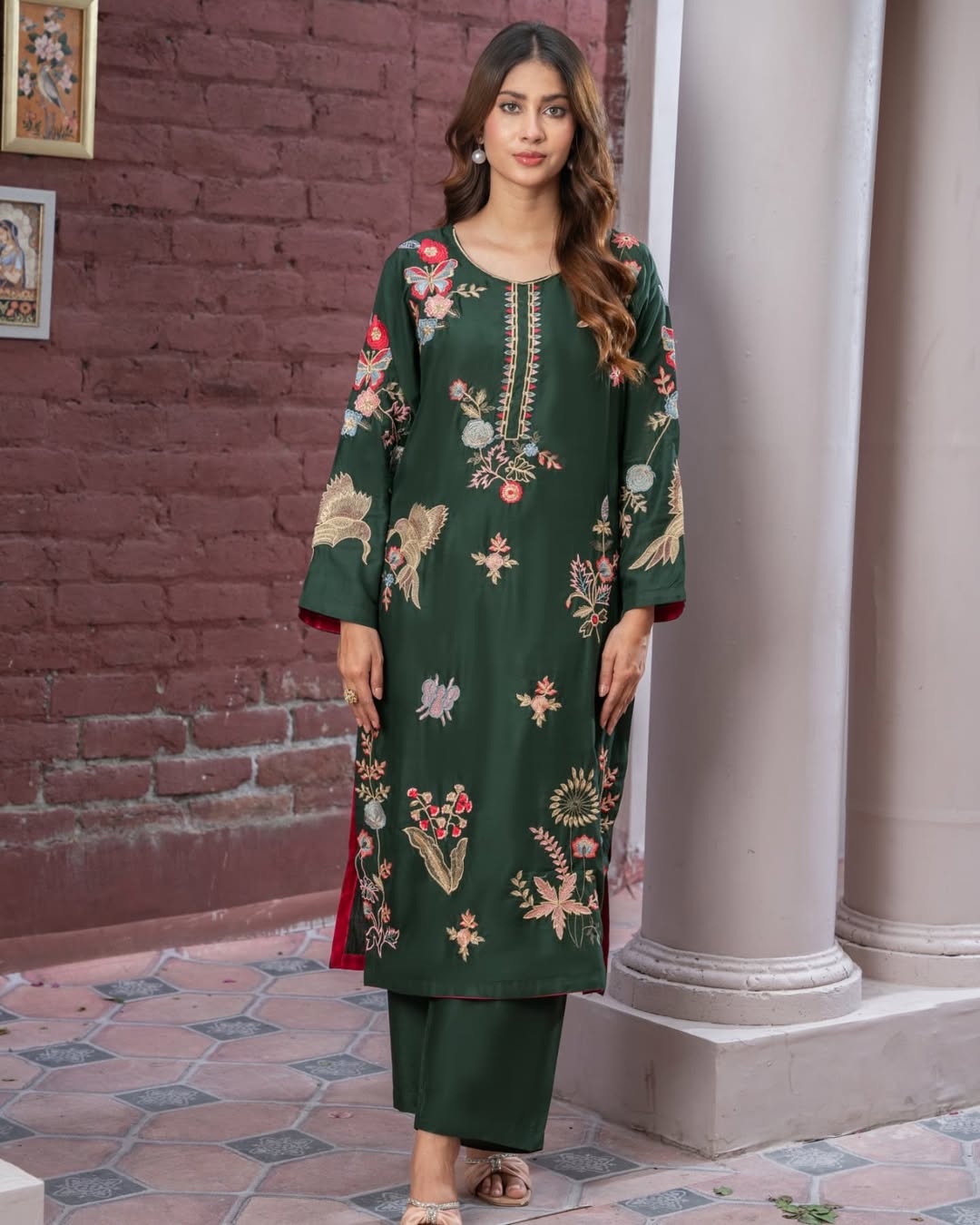 Vintage Green Embroidered 2pc Dress