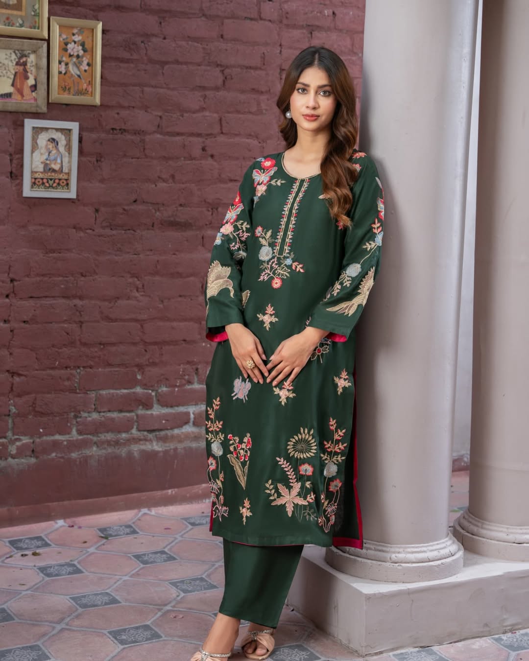 Vintage Green Embroidered 2pc Dress