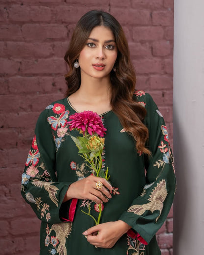 Vintage Green Embroidered 2pc Dress