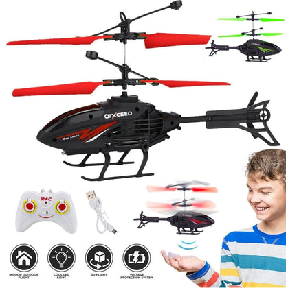 Helicopter with Radio Remote Control and Hand Sensor Charging Helicopter 2 in 1 Toys with 3D Light Toys for Boys Kids (Indoor & Outdoor Flying)(Multicolour)